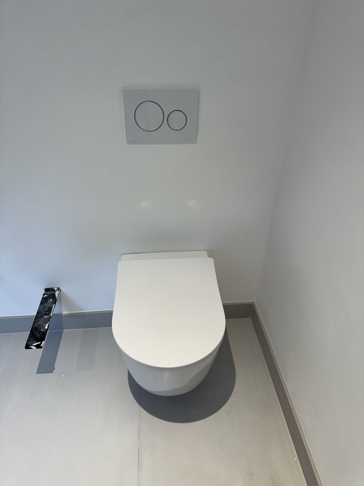 Wall-hung toilet installed during an appliance installation and fixture hook-up in Westchester